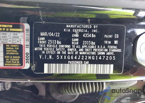 2022 Kia K5 Gt-Line from USA, damaged, VIN 5XXG64J22NG147205